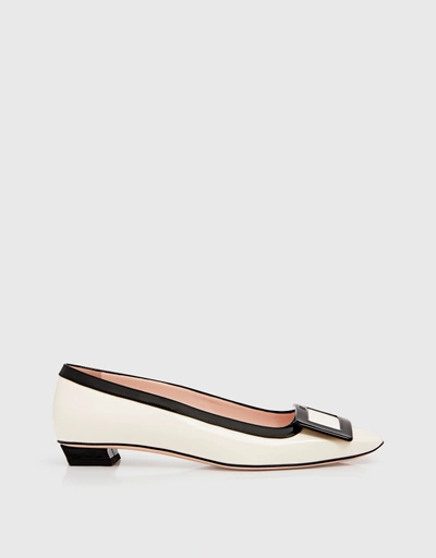 Belle Vivier Patent Leather Lacquered Buckle Low-heeled Pumps