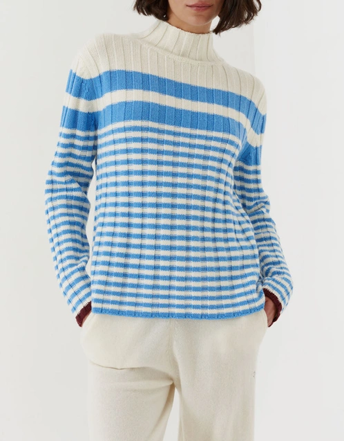 Cream Wool-Cashmere Retro Stripe Sweater