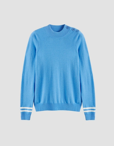 Wool-Cashmere Varsity Sweater-Sky Blue