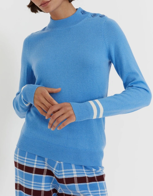 Wool-Cashmere Varsity Sweater-Sky Blue