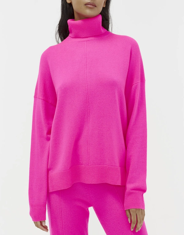 Chinti & Parker Wool-Cashmere Relaxed Rollneck Sweater - Fuchsia