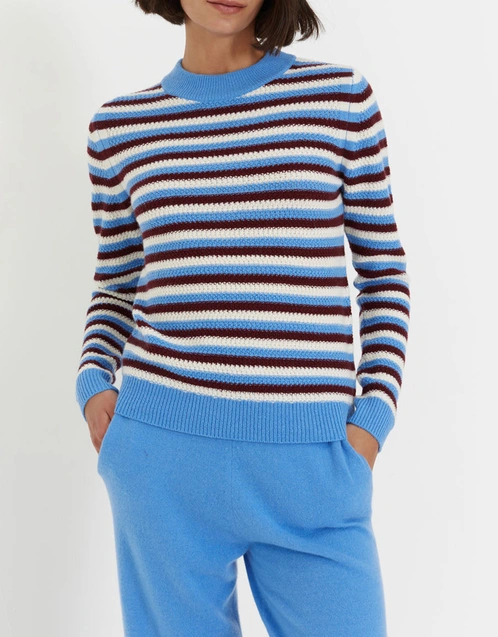Wool-Cashmere Basket Weave Sweater -Blue