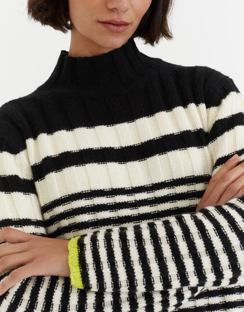 Wool-Cashmere Retro Stripe Sweater- Black