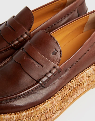 Calf Leather Raffia Platform Loafers