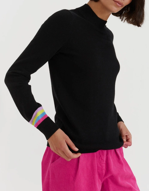 Wool-Cashmere Varsity Sweater-Black