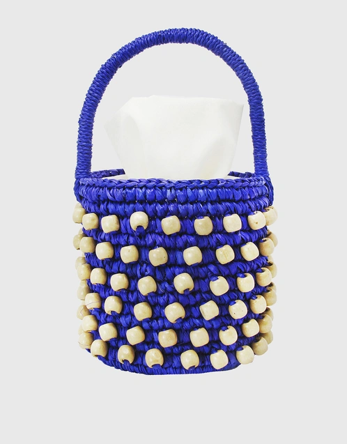 Wooden Beads Straw Mini Bucket Handbag