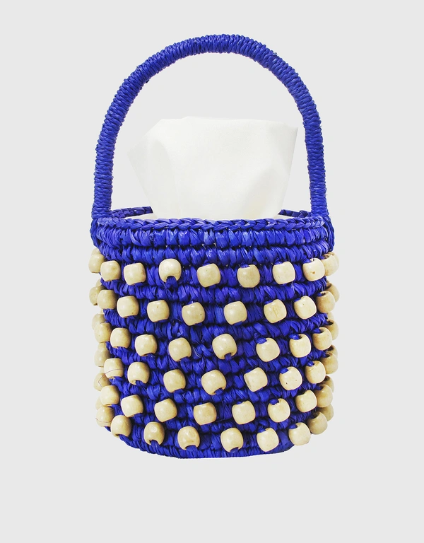 Sensi Studio Wooden Beads Straw Mini Bucket Handbag