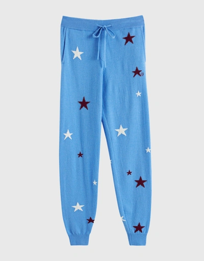 Wool-Cashmere Star Track Pants - Sky Blue