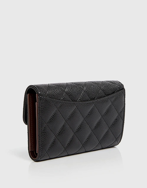 Classic Medium Flap Wallet In Grained Calfskin With Gold Hardware