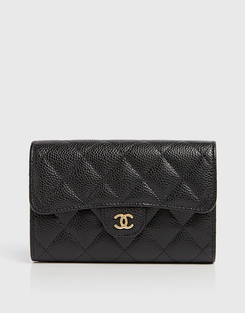 Chanel Classic Medium Flap Wallet In Grained Calfskin With Gold Hardware  (Wallets and Small Leather Goods,Wallets)