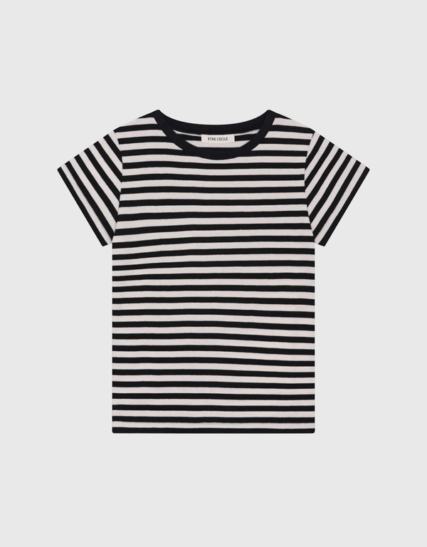 Breton Stripe Cap Sleeve T-Shirt-Navy