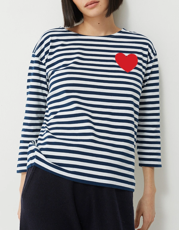 Cotton Heart Breton T-Shirt -Navy