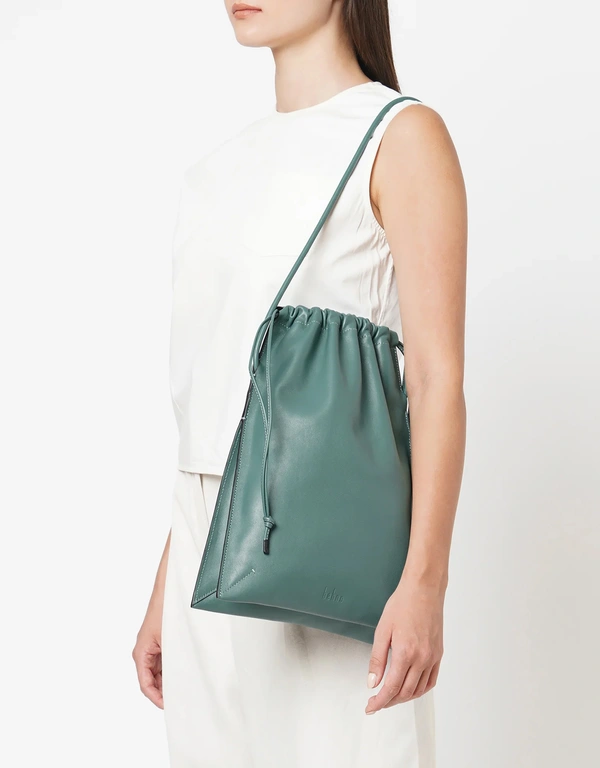 Frida Nappa Leather Ruched Shoulder Bag-Jade