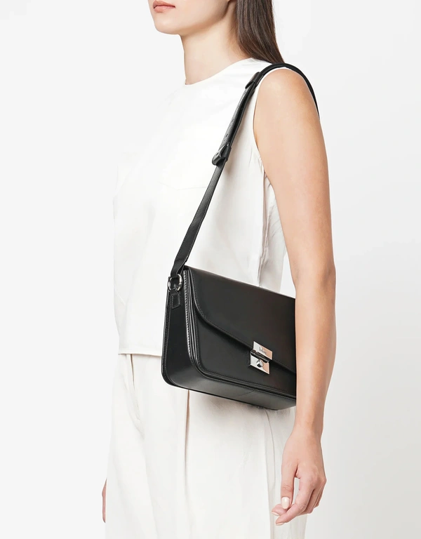 Simone Curve Nappa Leather Crossbody Bag-Black
