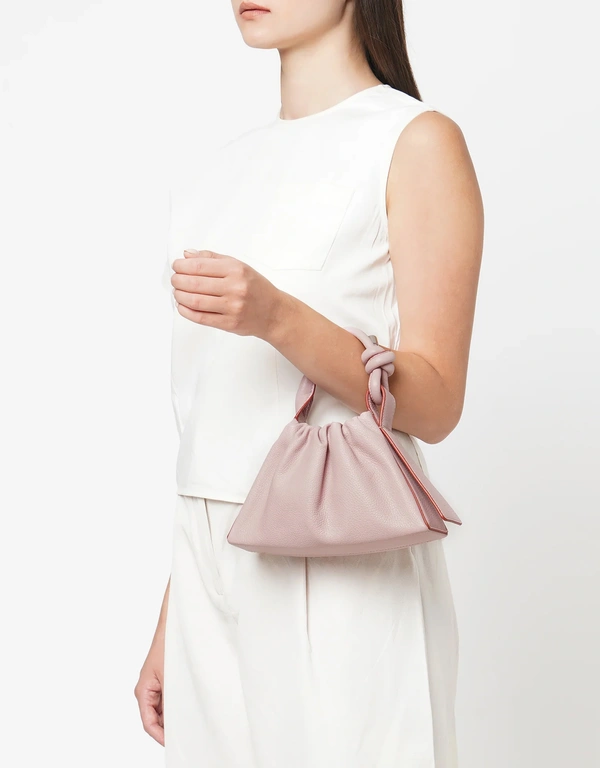 Tina Mini Baguette Pebble Leather Ruched Bag-Chalk Pink Terracotta