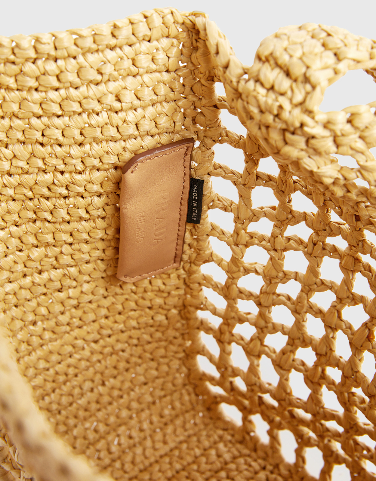 Prada Crochet And Leather Tote Bag - Tan/white