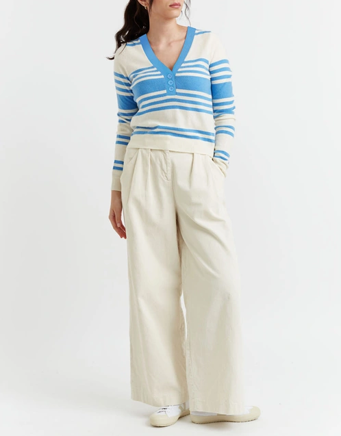 Camille Striped Wool-Cashmere Sweater-Cream