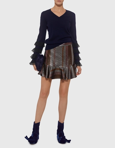 Lurex Flounce Ruffled Mini Skirt