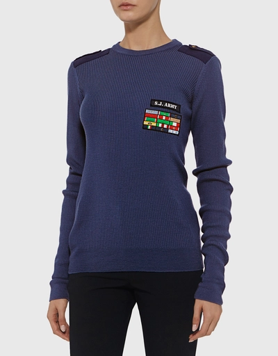 Military Patch Embellished Sweater
