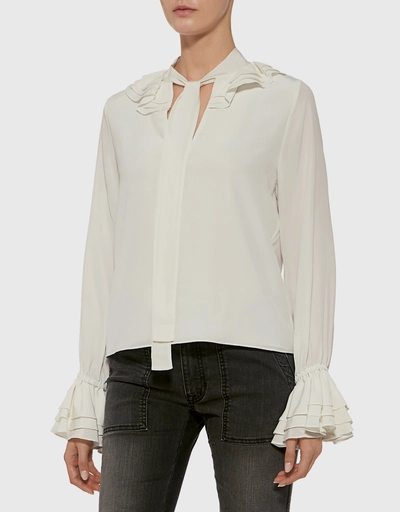 Gale Neck Tie Ruffled Blouse