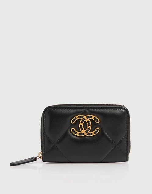 Chanel Chanel 19 Shiny Lambskin Zip-Around Coin Purse With Gold Hardware  (Wallets and Small Leather Goods,Wallets)