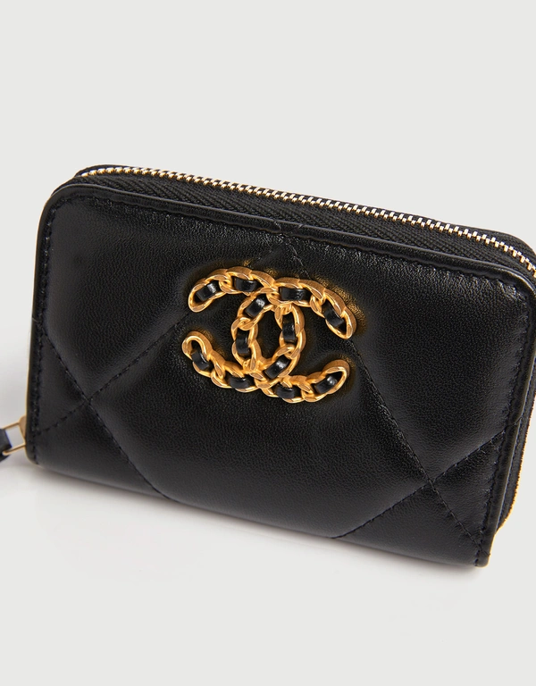 Chanel 19 Shiny Lambskin Zip-Around Coin Purse With Gold Hardware