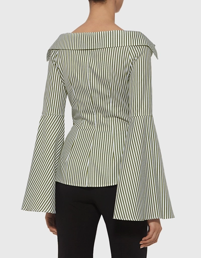 Persephone Off-the-shoulder Bell Sleeve Striped Shirt