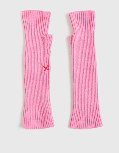 羊毛羊絨羅紋露指手套 - Flamingo Pink