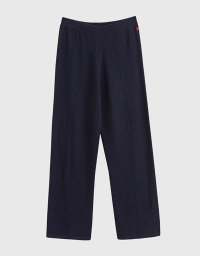 Wool-Cashmere Wide-Leg Track Pants - Navy
