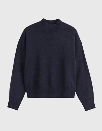 Wool-Cashmere Bell Sleeve Sweater - Navy
