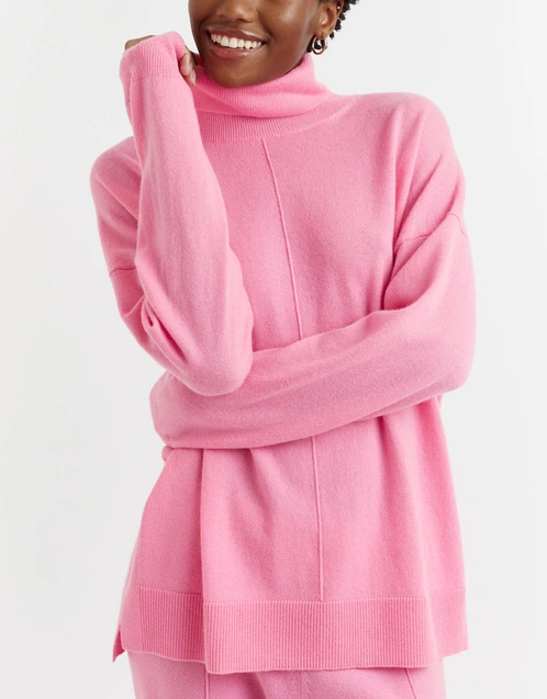 Wool-Cashmere Rollneck Sweater - Flamingo Pink