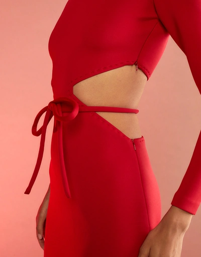 腰間鏤空連身裙-Red