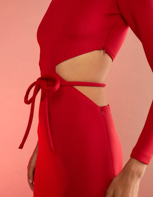 Cynthia Rowley Bonded Cutout Pickstitch Dress-Red
