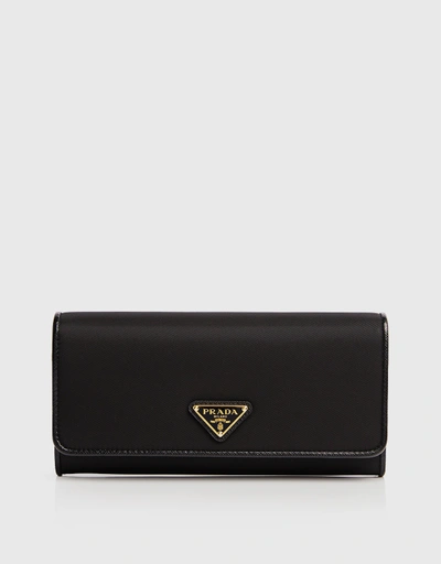 Nylon And Leather Snapped Long Wallet