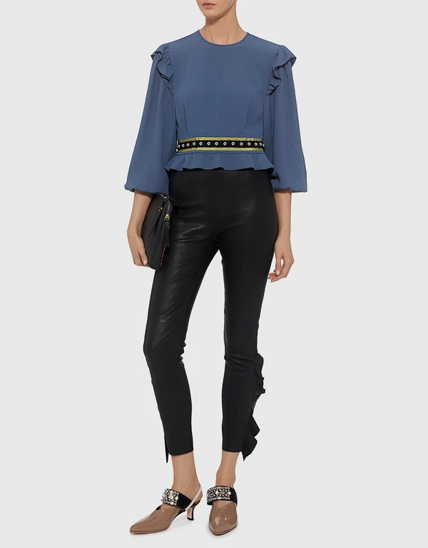 Red Valentino Studded Ruffle Cropped Satin Blouse