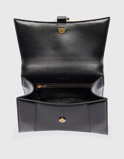 Hourglass Small Shiny Calfskin Leather Top Handle Bag