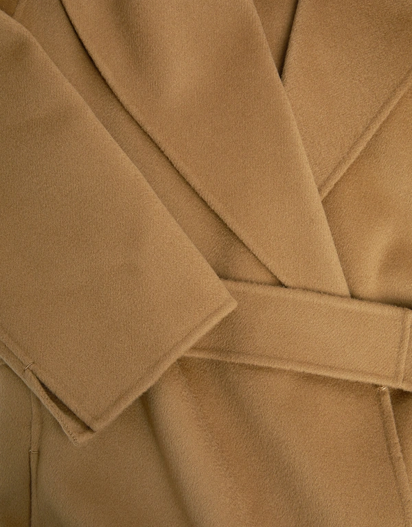 'S Max Mara Poldo Belt Wool Robe Long Coat-Beige