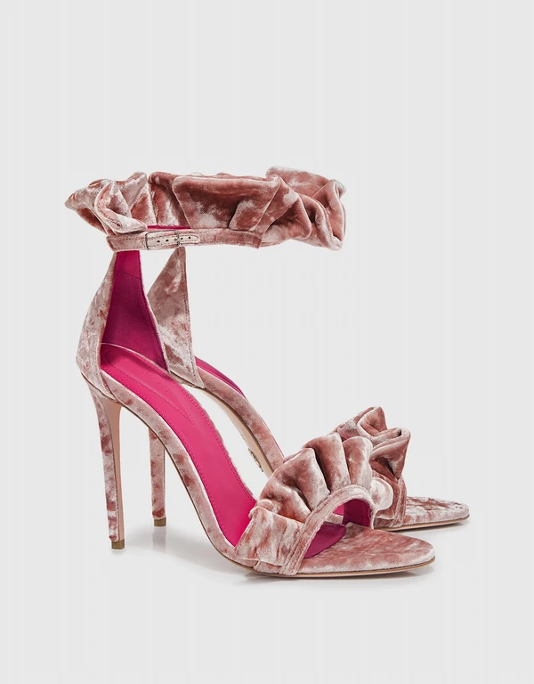 Antoinette Ruffled Velvet Sandals 