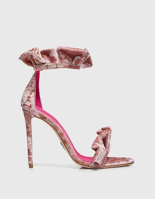 Oscar Tiye Antoinette Ruffled Velvet Sandals (Heels,Sandals) IFCHIC.COM