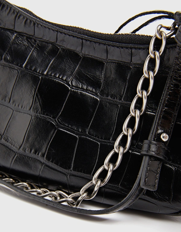 Balenciaga Le Cagole Mini Crocodile Embossed Calfskin Chain Shoulder Bag