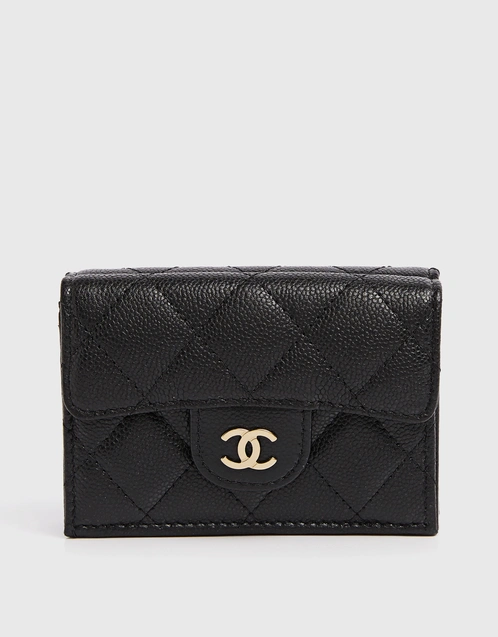 Chanel Classic Grained Leather Flap Wallet With Golden Hardware