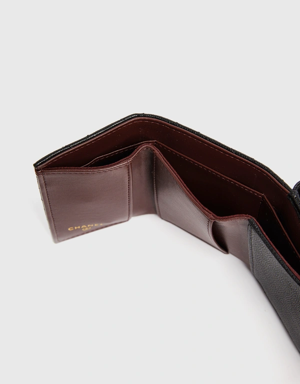 Classic Grained Leather Flap Wallet With Golden Hardware