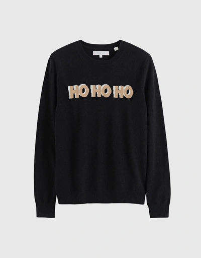 Black Wool-Cashmere Ho Ho Ho Christmas Sweater