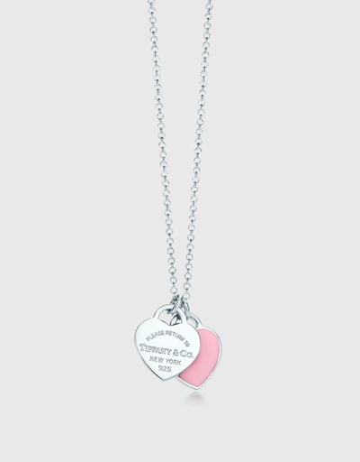 Return to Tiffany Mini Sterling Silver Pink Double Heart Tag Pendant Necklace
