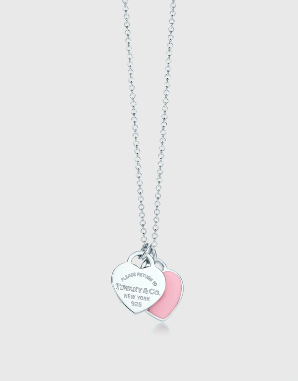 Tiffany & Co. Return to Tiffany Mini Sterling Silver Pink Double Heart Tag Pendant Necklace