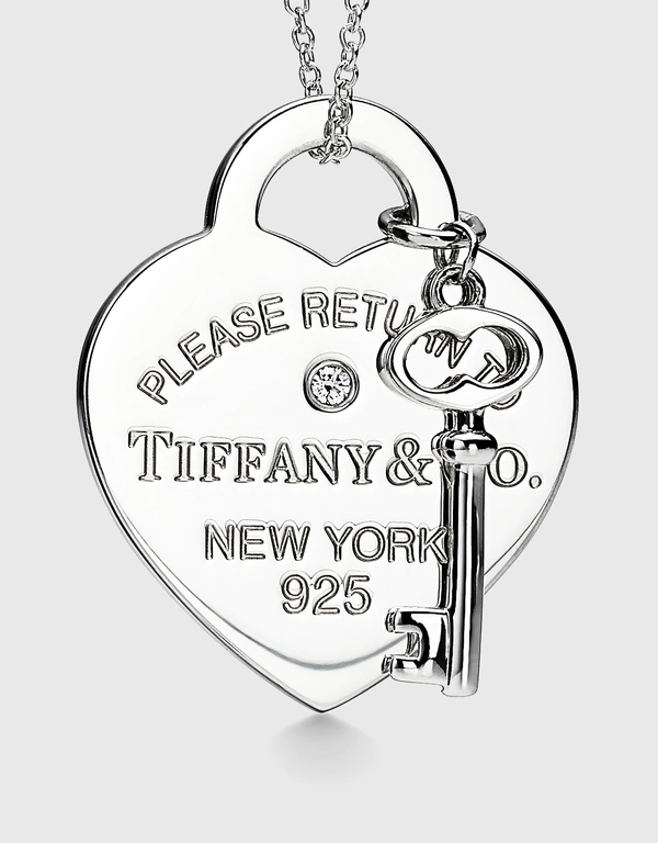 Tiffany & Co. Return to Tiffany 中型純銀鑰匙與鑽石心型吊墜項鍊