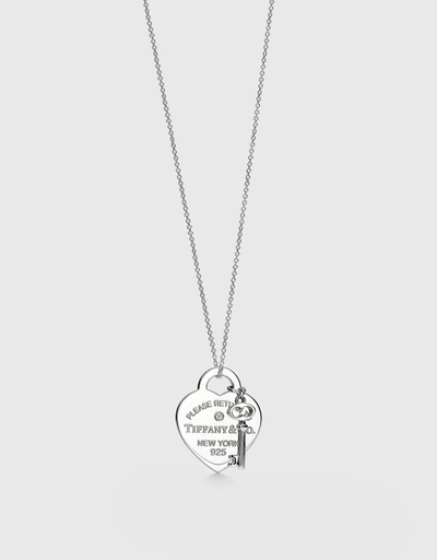 Return to Tiffany Medium Sterling Silver Diamond Heart Tag and Key Tag Pendant Necklace