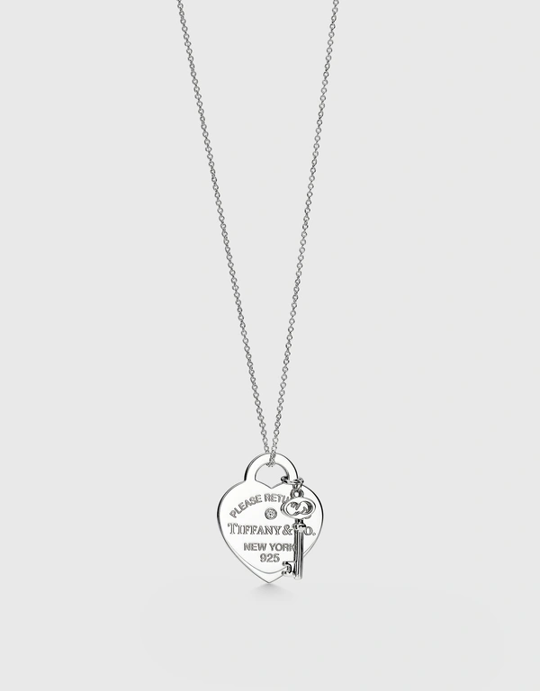 Tiffany & Co. Return to Tiffany 中型純銀鑰匙與鑽石心型吊墜項鍊