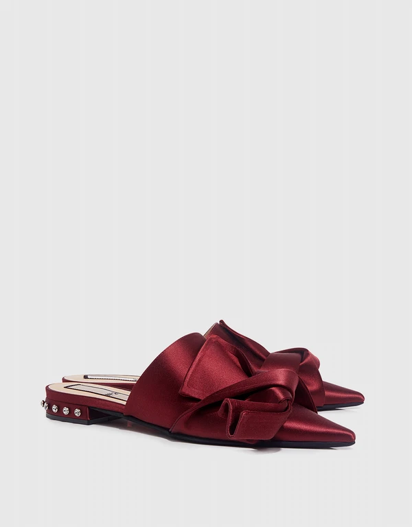 No.21 Embellished Pointy Knot Satin Mules