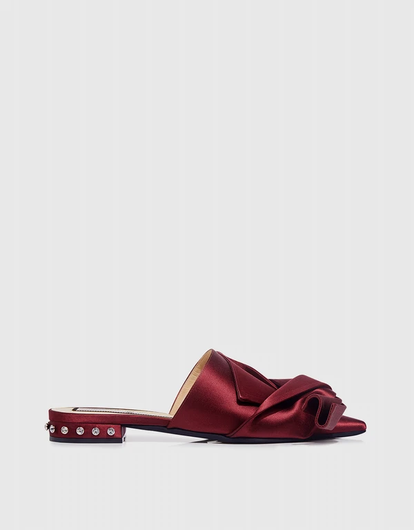 No.21 Embellished Pointy Knot Satin Mules